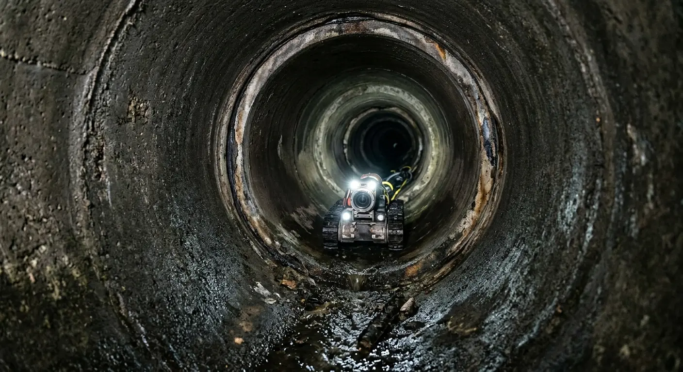 Robotic sewer camera inspecting pipe interior for Sewer Line Cleaning in Linton